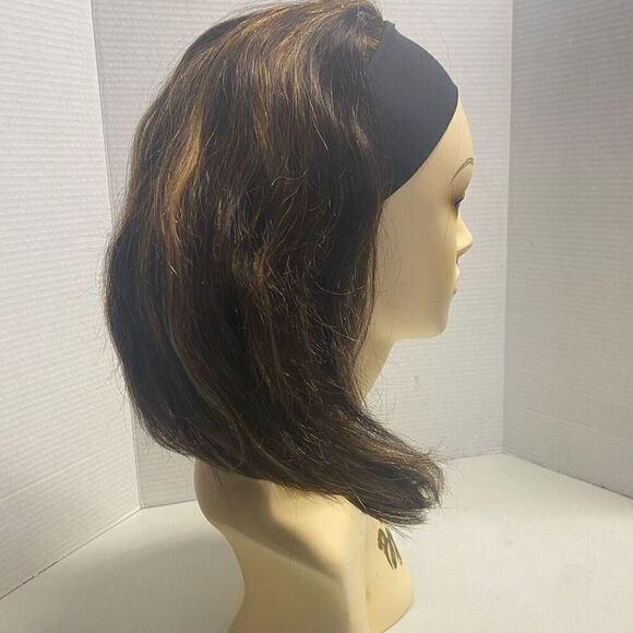 LUVME Human Hair Wig With Headband Brown With‎ Few Highlights Asymmetrical Style main image 7